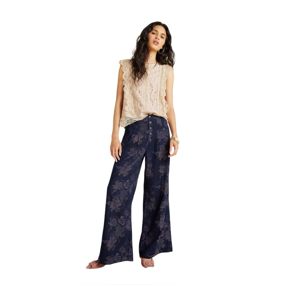 Anthropologie Pilcro & The Letterpress High Rise Metallic Floral Wide Leg Pants